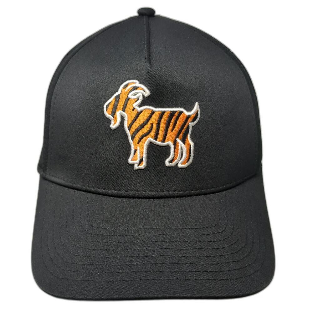 Waggle Trucker Hat Black One Size Snapback Perforated Tiger Stripe Goat Golf